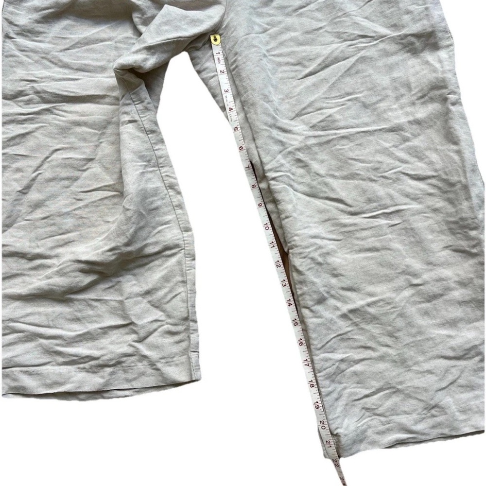 H&M Linen Blend Elastic Waist Cropped Pants Womens M Neutral Coastal Grandmother - Picture 4 of 6